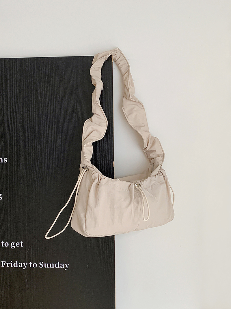 Shirring nylon pocket string shoulder bag (3 colors)