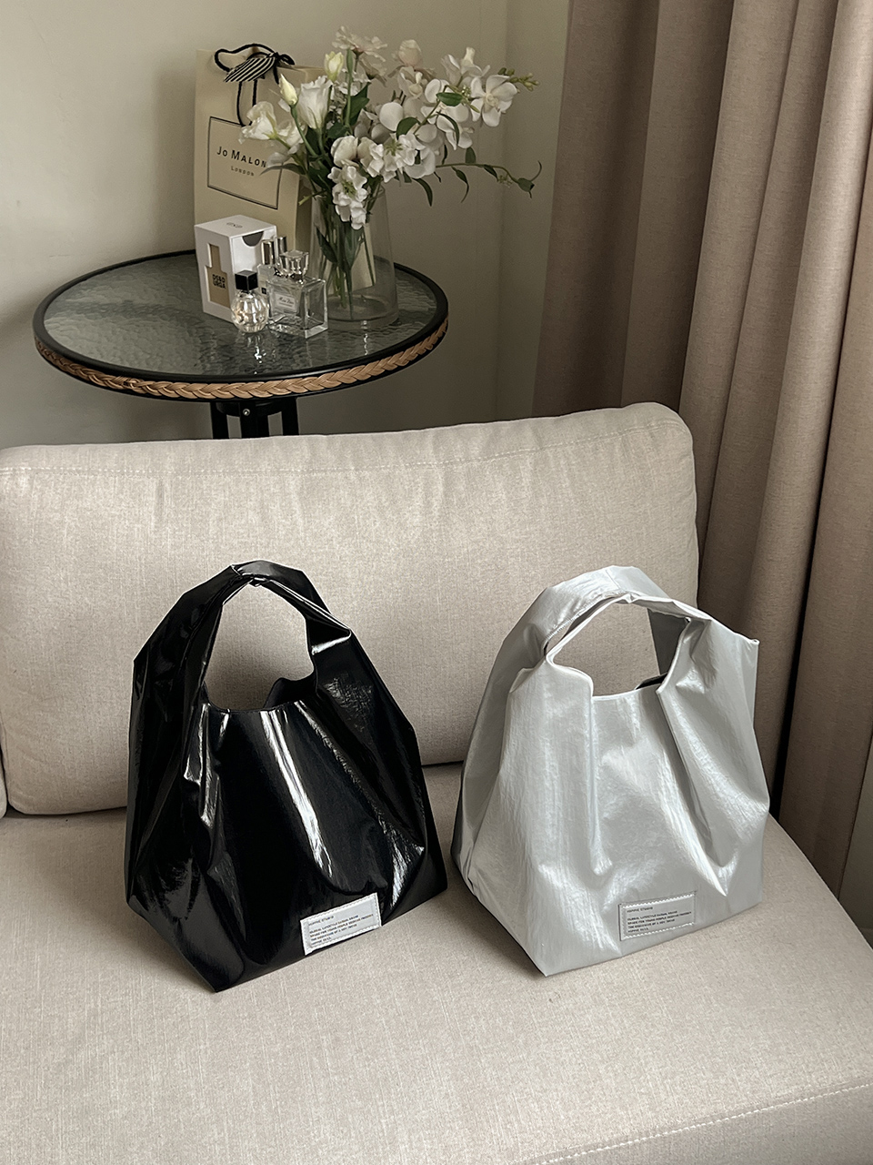 Glossy nylon mini tote bag