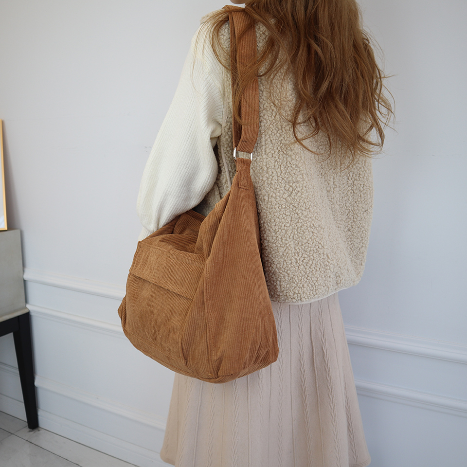 Corduroy Pocket Big Cross Eco Bag (6 colors)