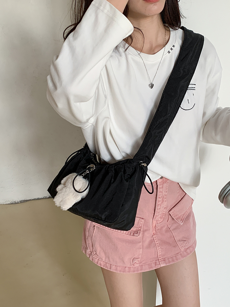 Shirring nylon pocket string shoulder bag (3 colors)