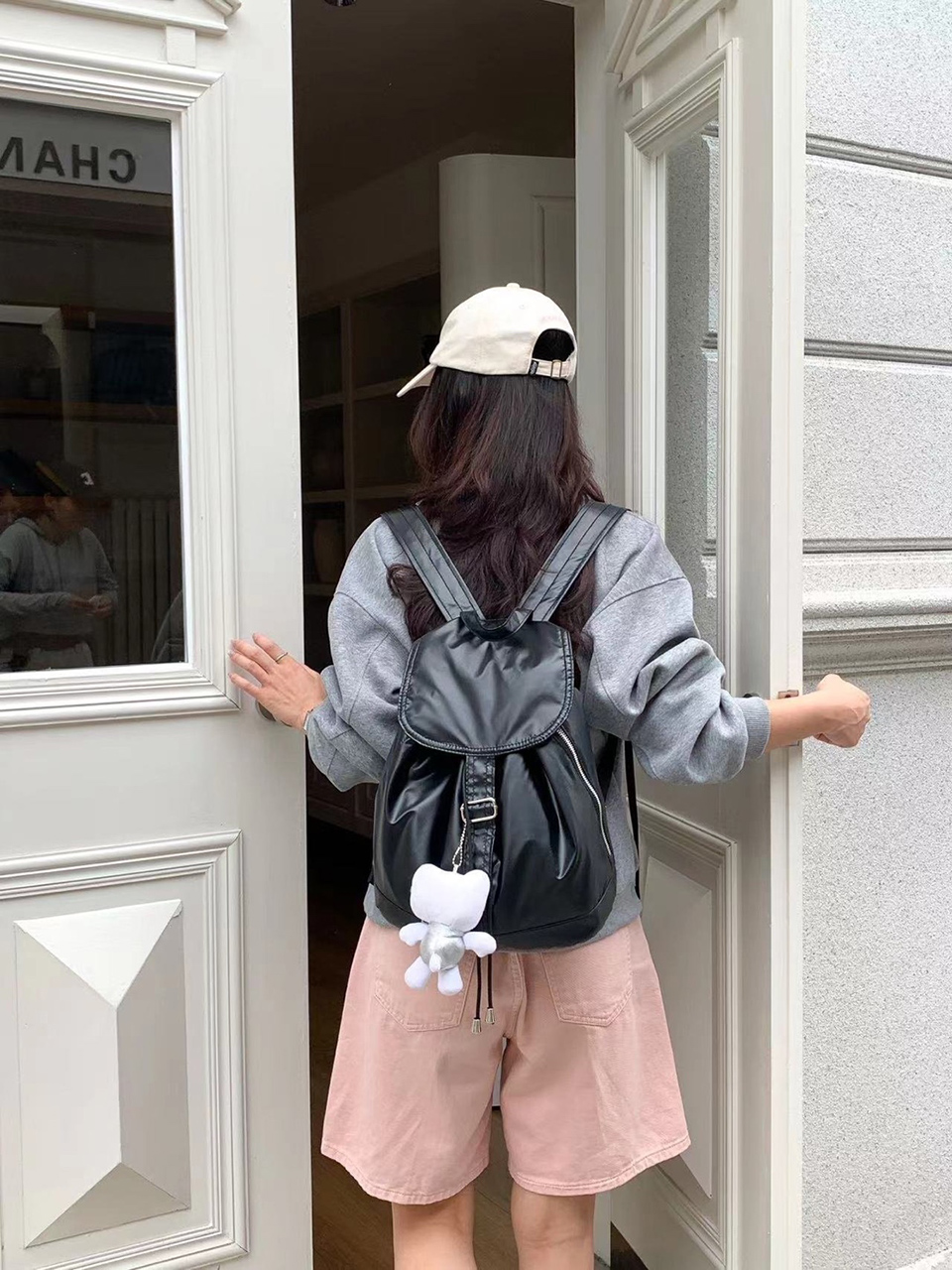 Metal buckle side zip-up nylon backpack (2 colors)