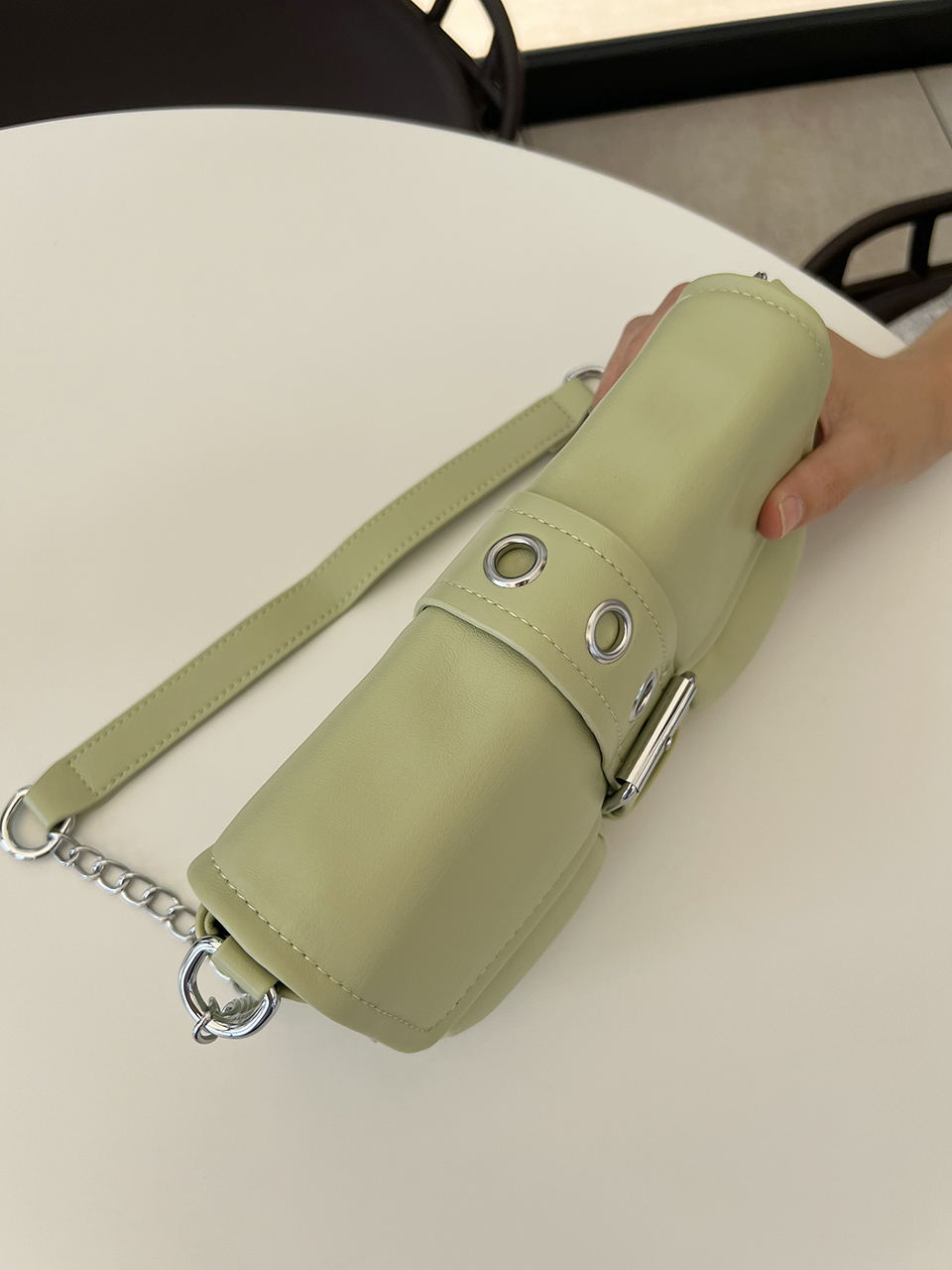 Eyelet Leather Belt Chain Mini Shoulder Bag