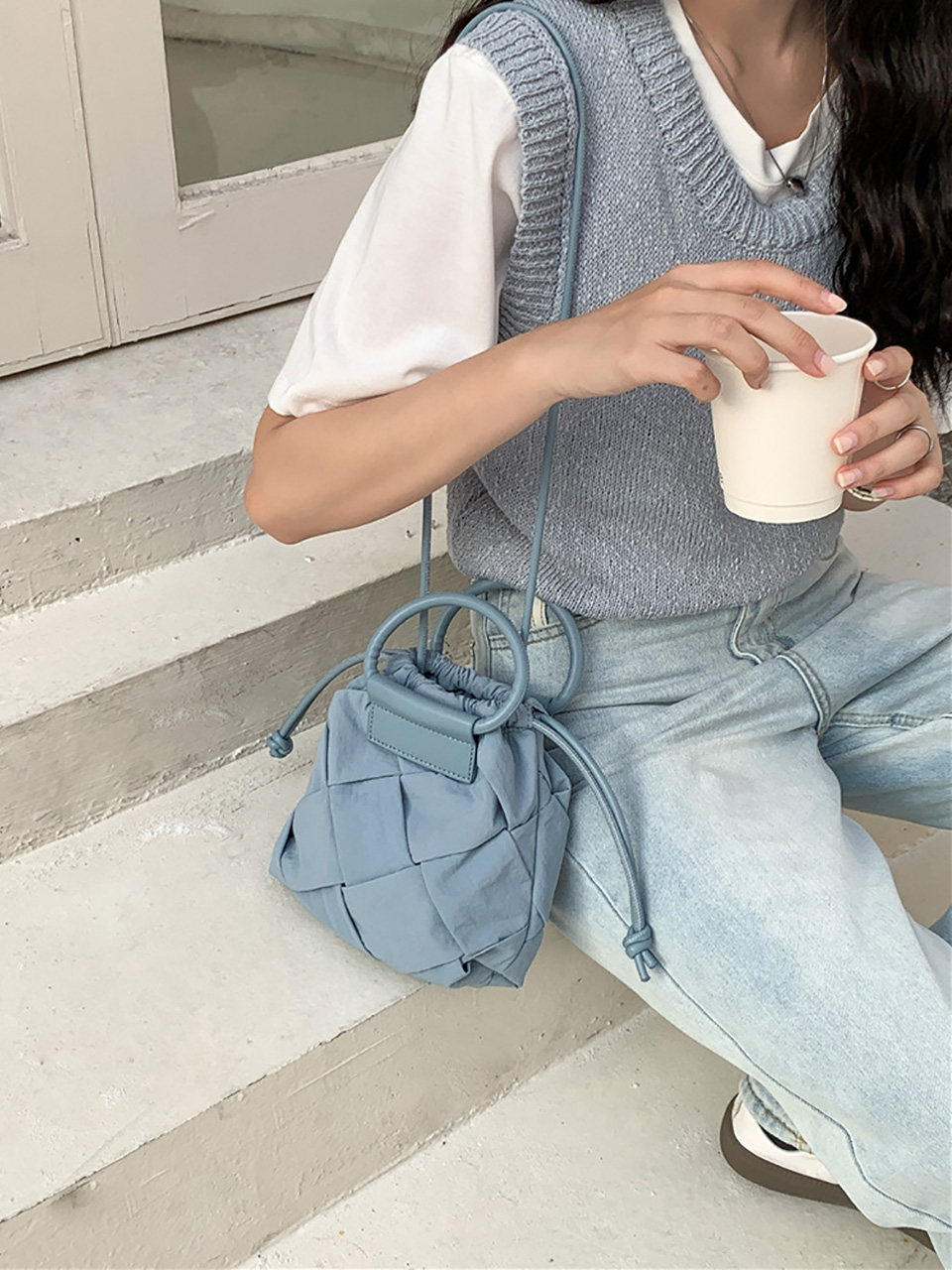Quilted Nylon Mini Bucket Bag (4 colors)