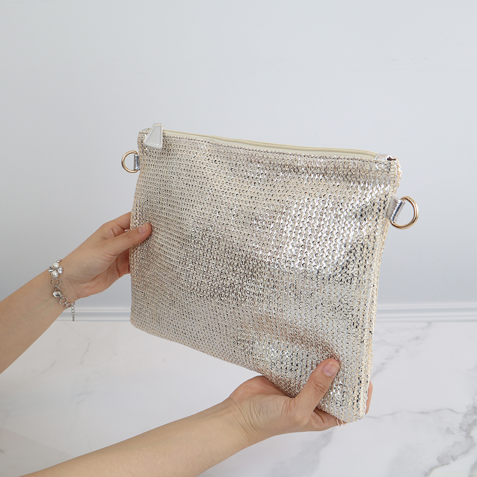 Bling Pearl Rattan Silver Cross Clutch Bag