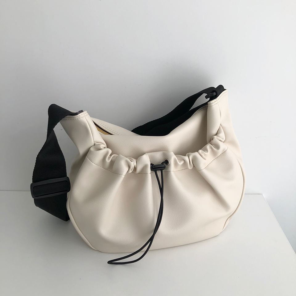 Leather String Pocket Zip-Up Crossbody Bag