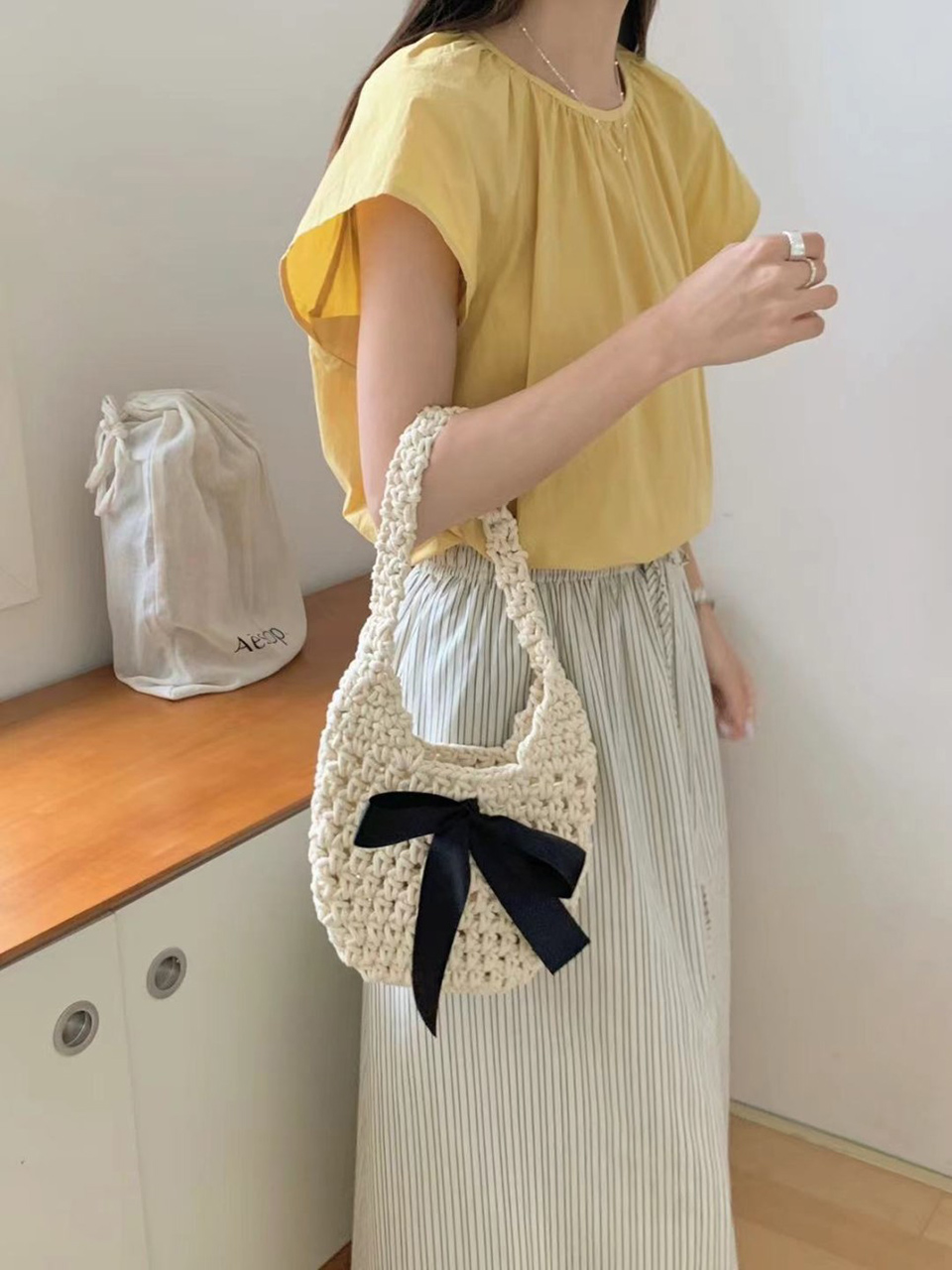Ribbon Ballet Core Knit Tote Bag (5 colors)
