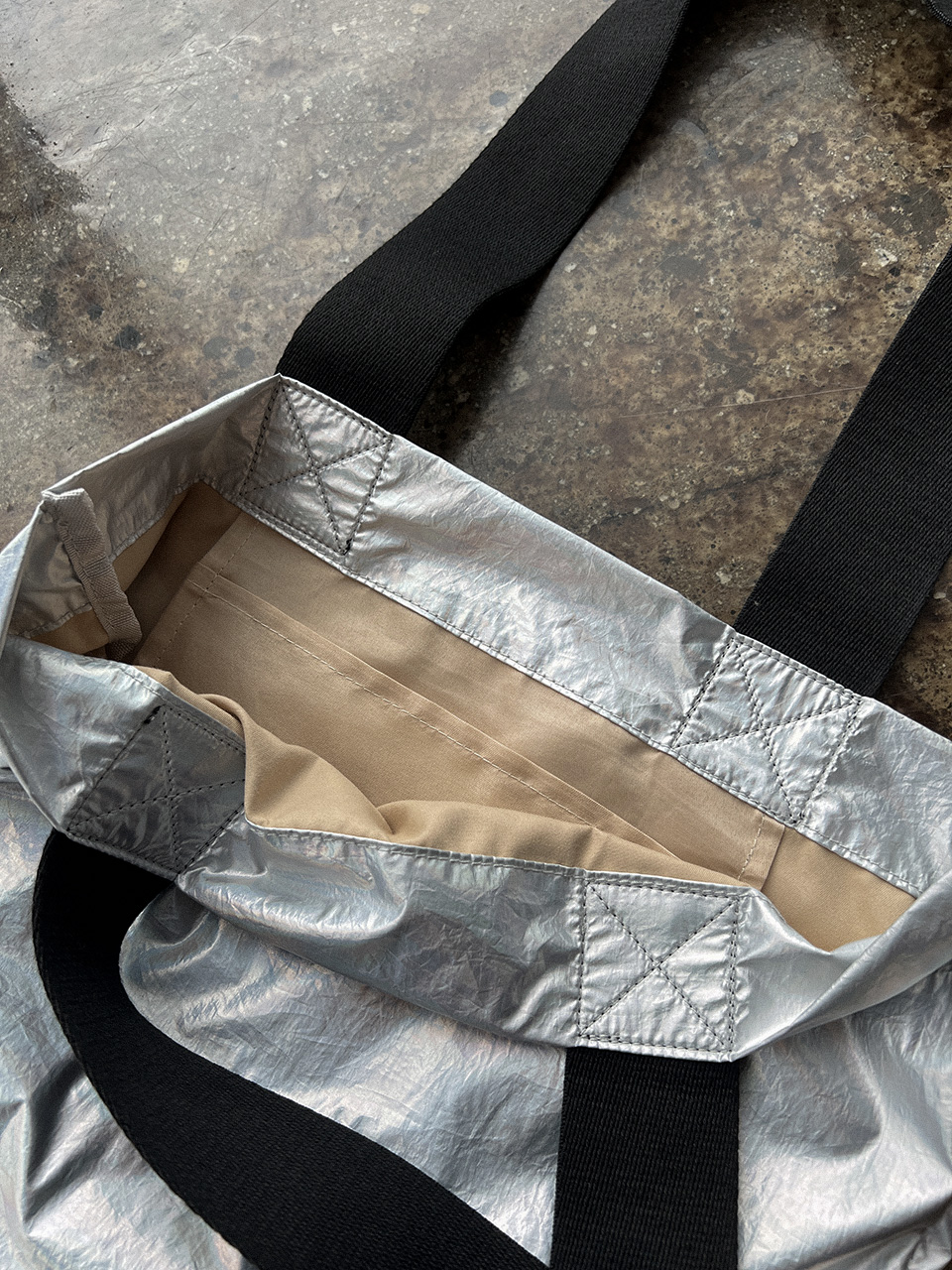 Nylon Silver Plain Shoulder Eco Bag / Shoulder Bag