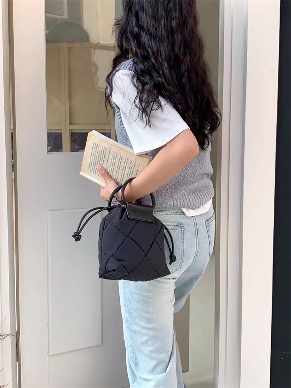 Quilted Nylon Mini Bucket Bag (4 colors)