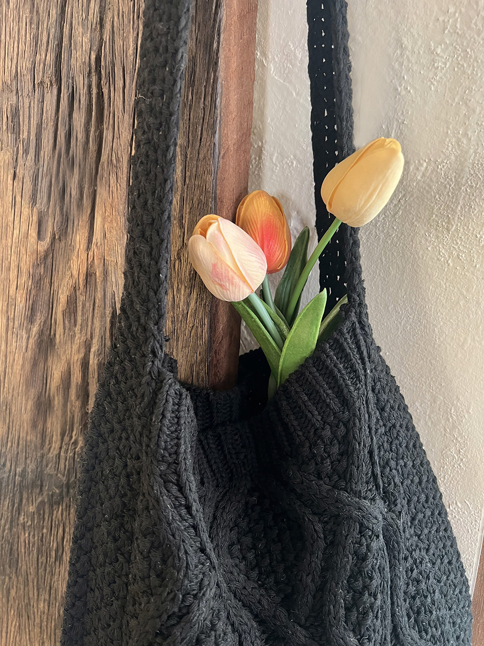 Knit twist crochet shoulder eco bag