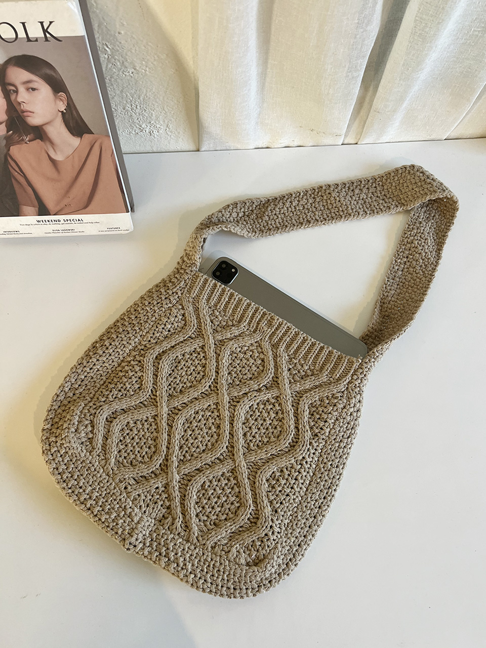 Knit twist crochet shoulder eco bag