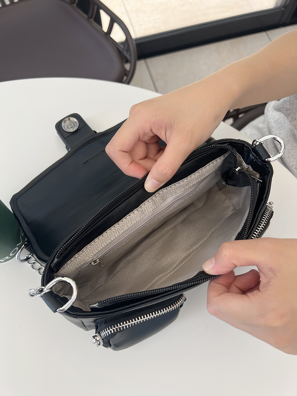 Eyelet Leather Belt Chain Mini Shoulder Bag