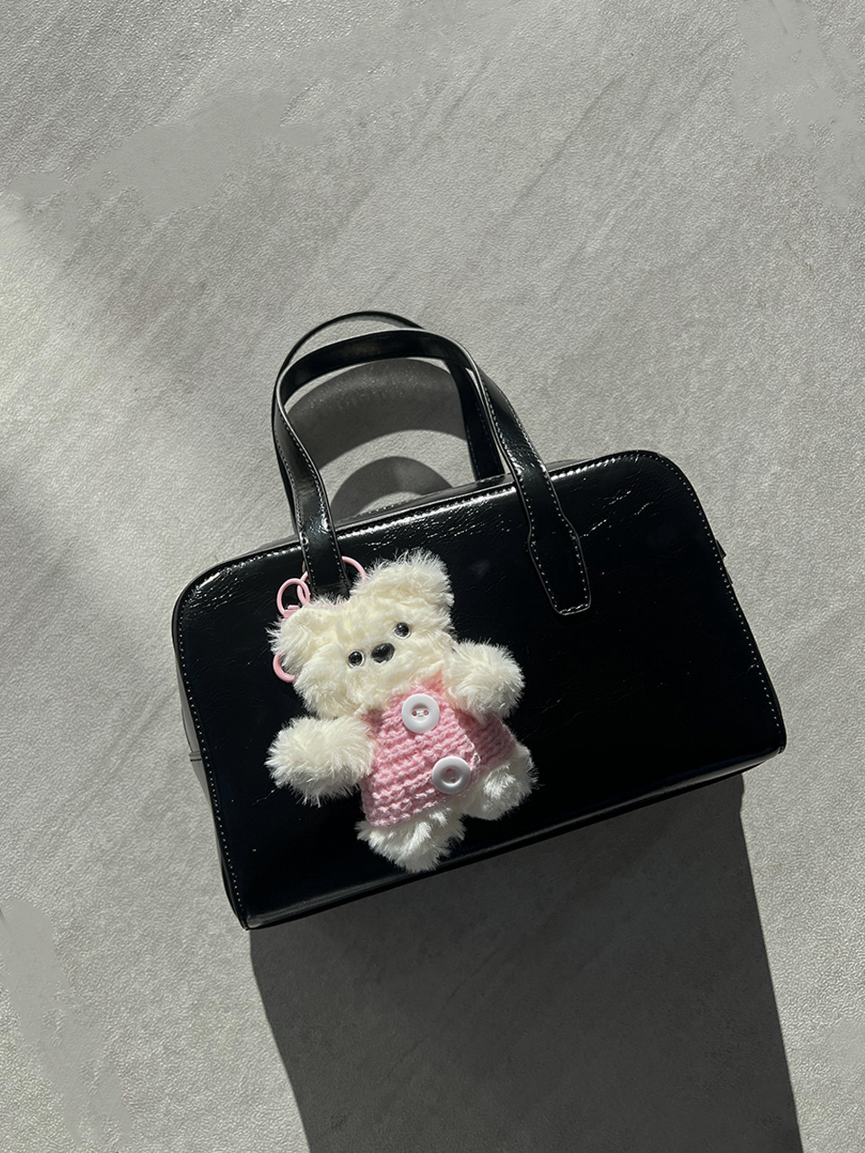 Knitted teddy bear button charm