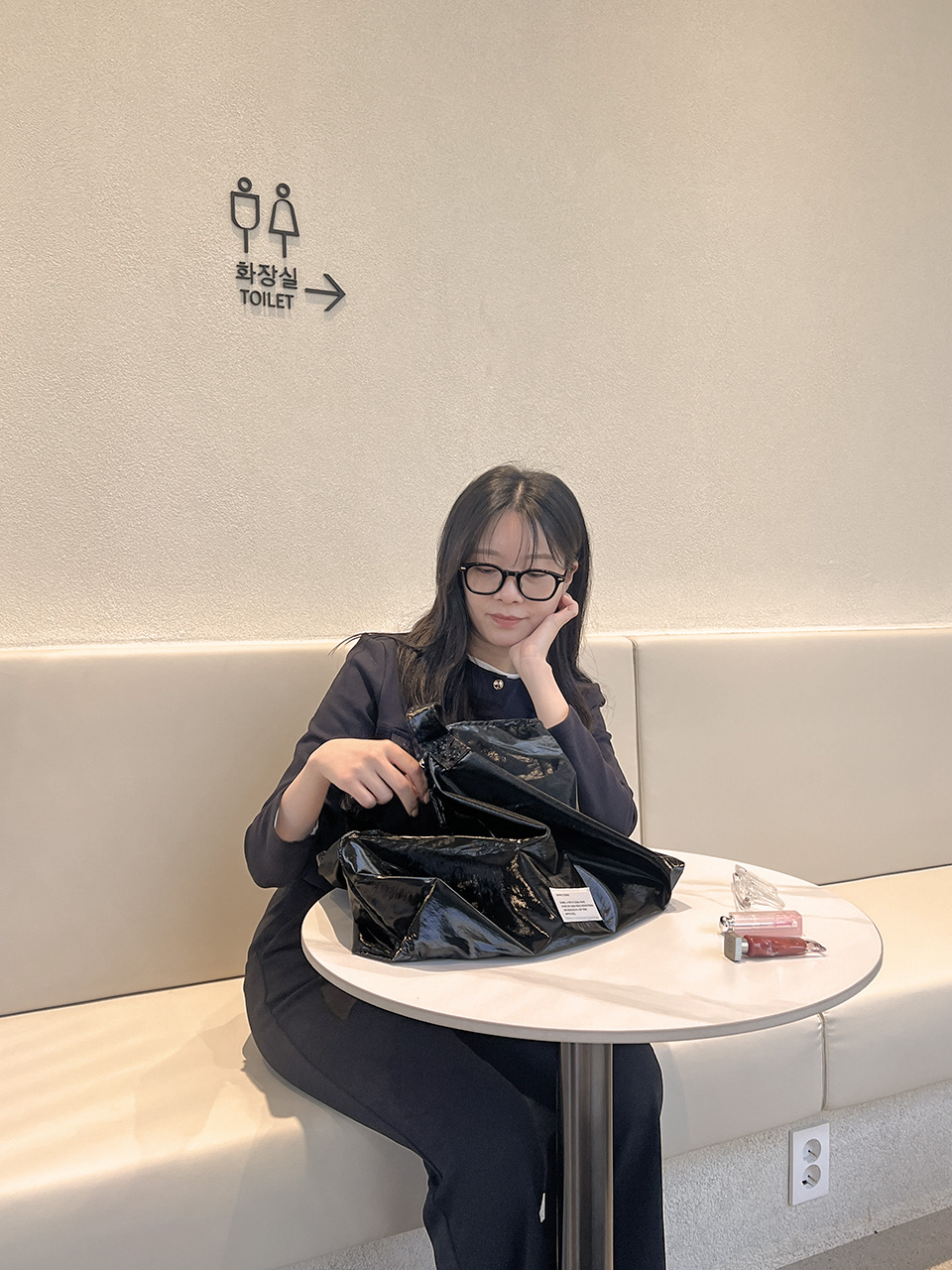 Glossy nylon shoulder bag