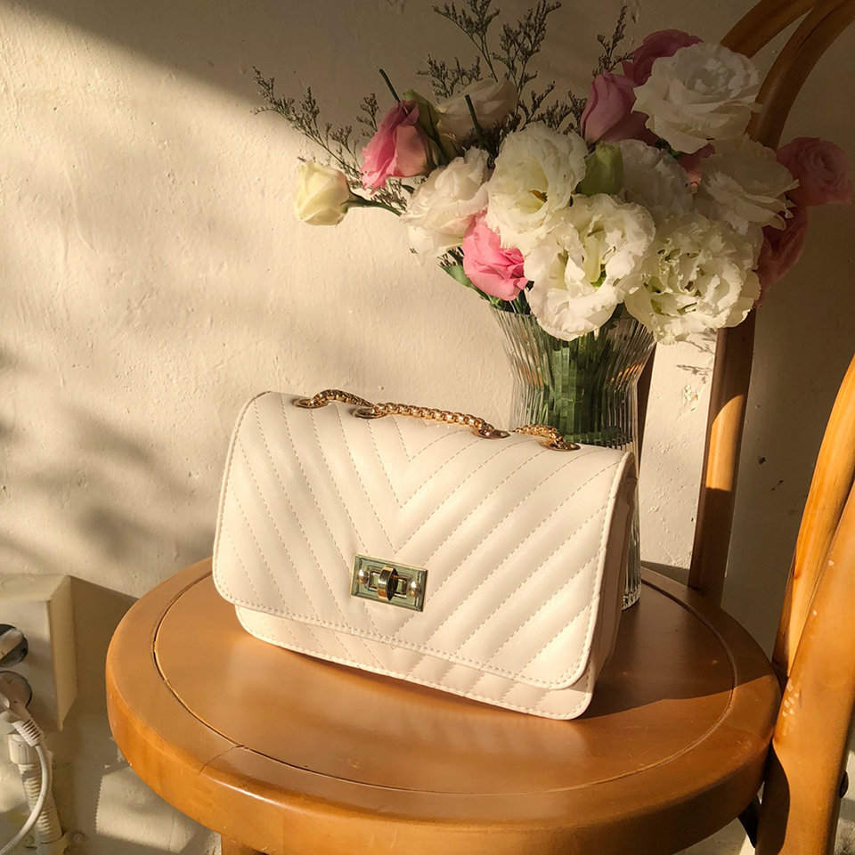 V-Quilted Mini Square Chain Bag