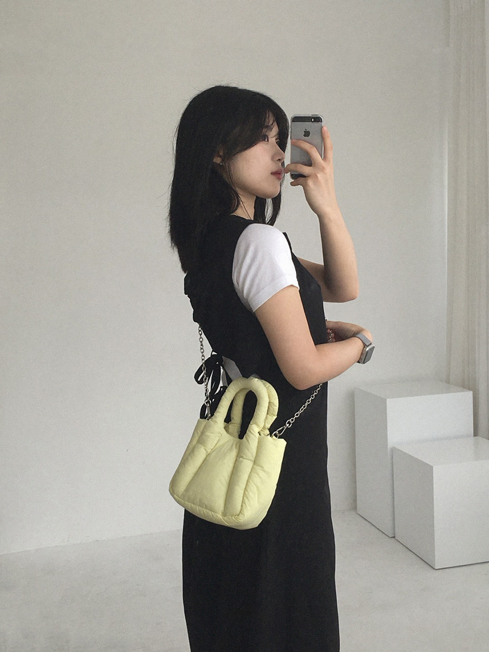 Nylon quilted chain mini tote bag