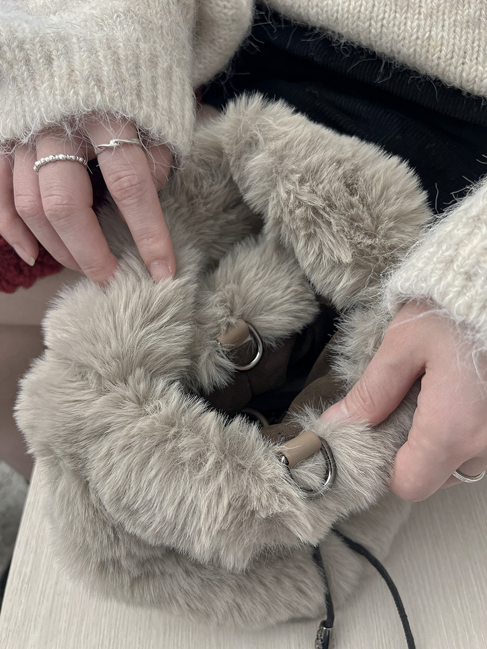 Eco-fur mini bucket bag/tote bag
