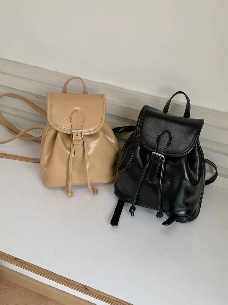 Wrinkle Buckle Bucket Mini Backpack (5 colors)
