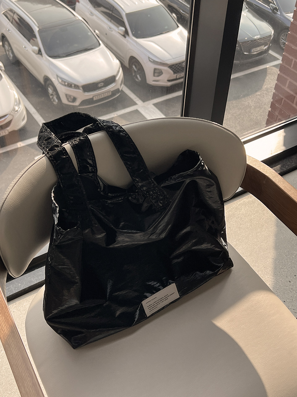 Glossy nylon shoulder bag