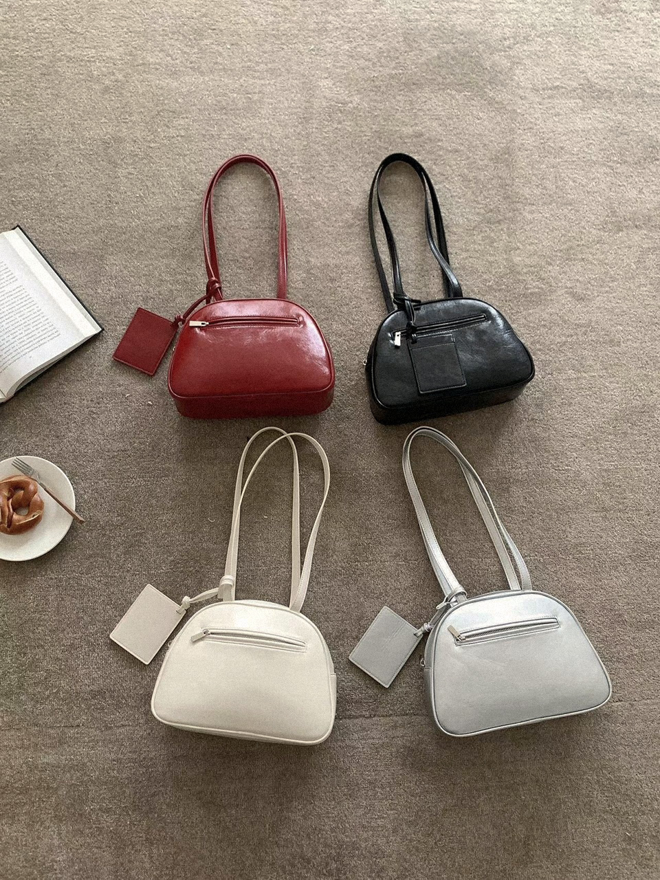 Cracked Round Leather Tote Bag/Shoulder Bag