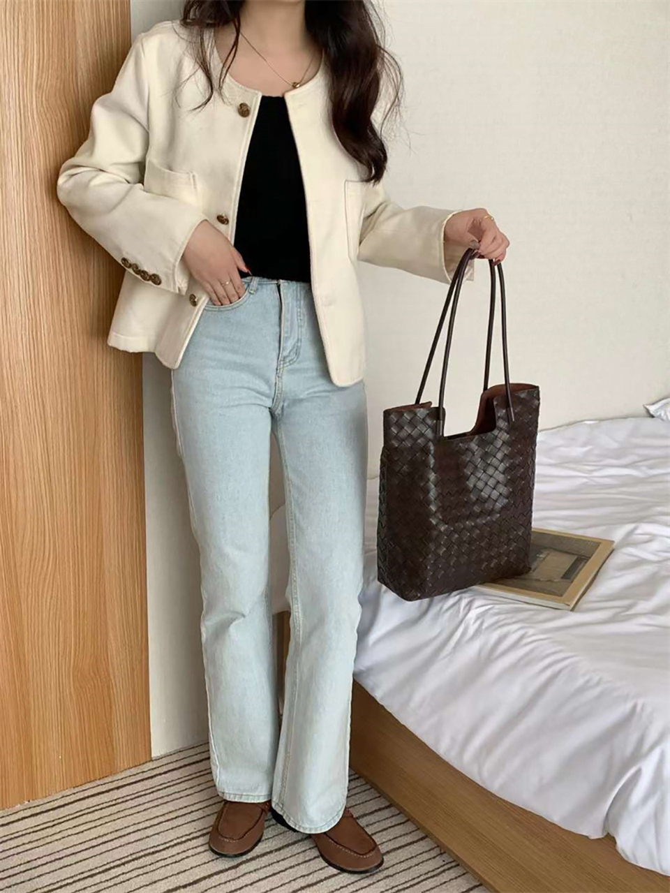 [Pouch Set] Classic Leather Square Tote Bag/Shoulder Bag