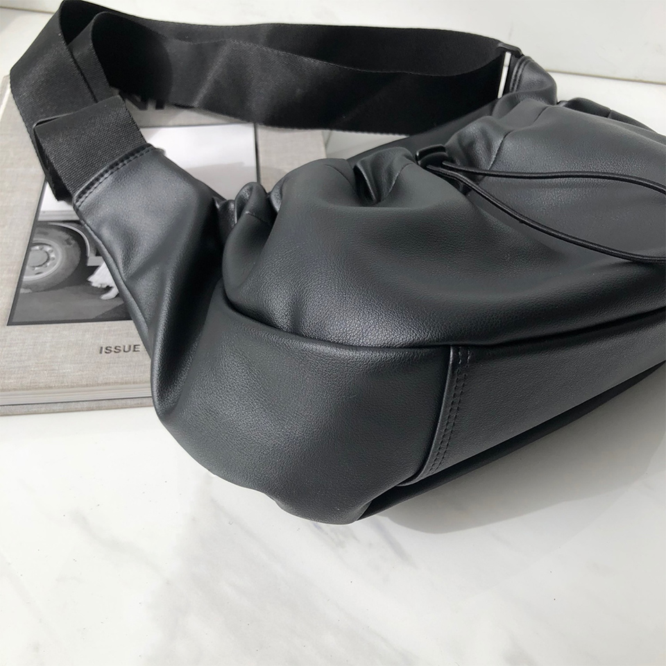 Leather String Pocket Zip-Up Crossbody Bag
