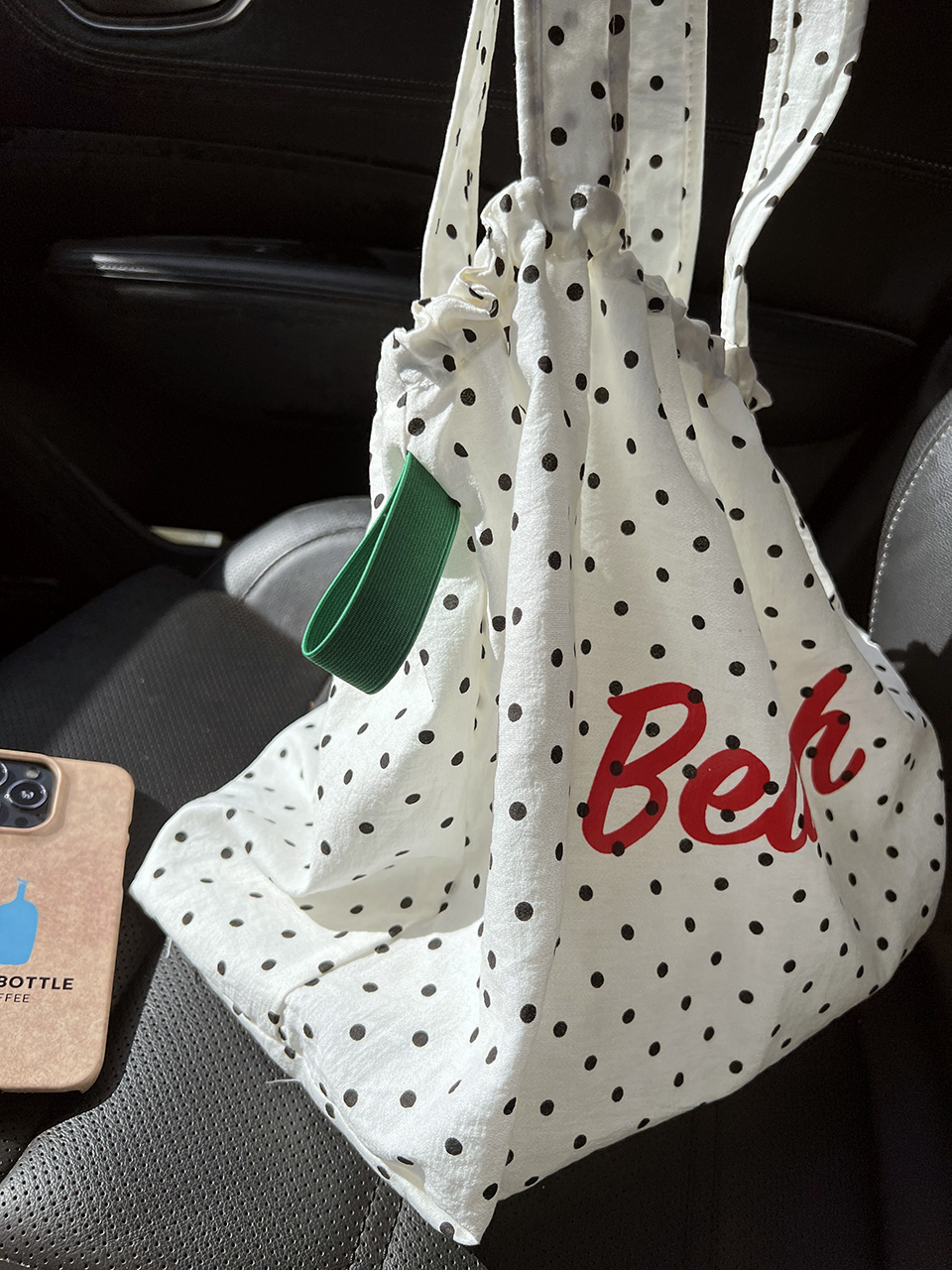 [3 colors] Dot Lettering String Bucket Bag