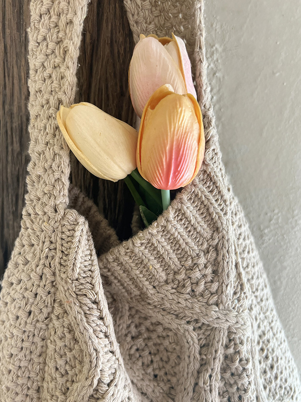 Knit twist crochet shoulder eco bag