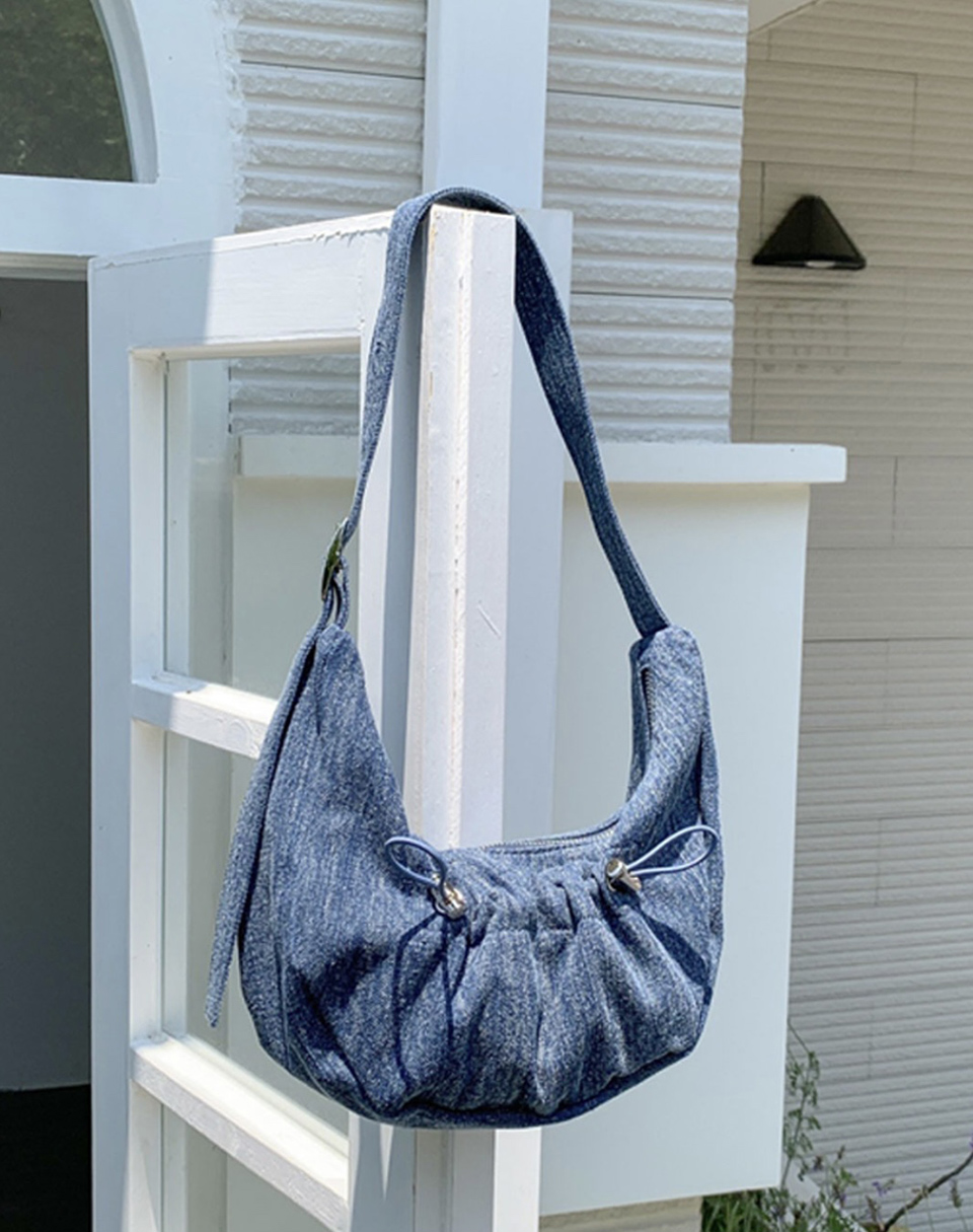 Ditto Cross Silver Denim Shirred Shoulder Bag