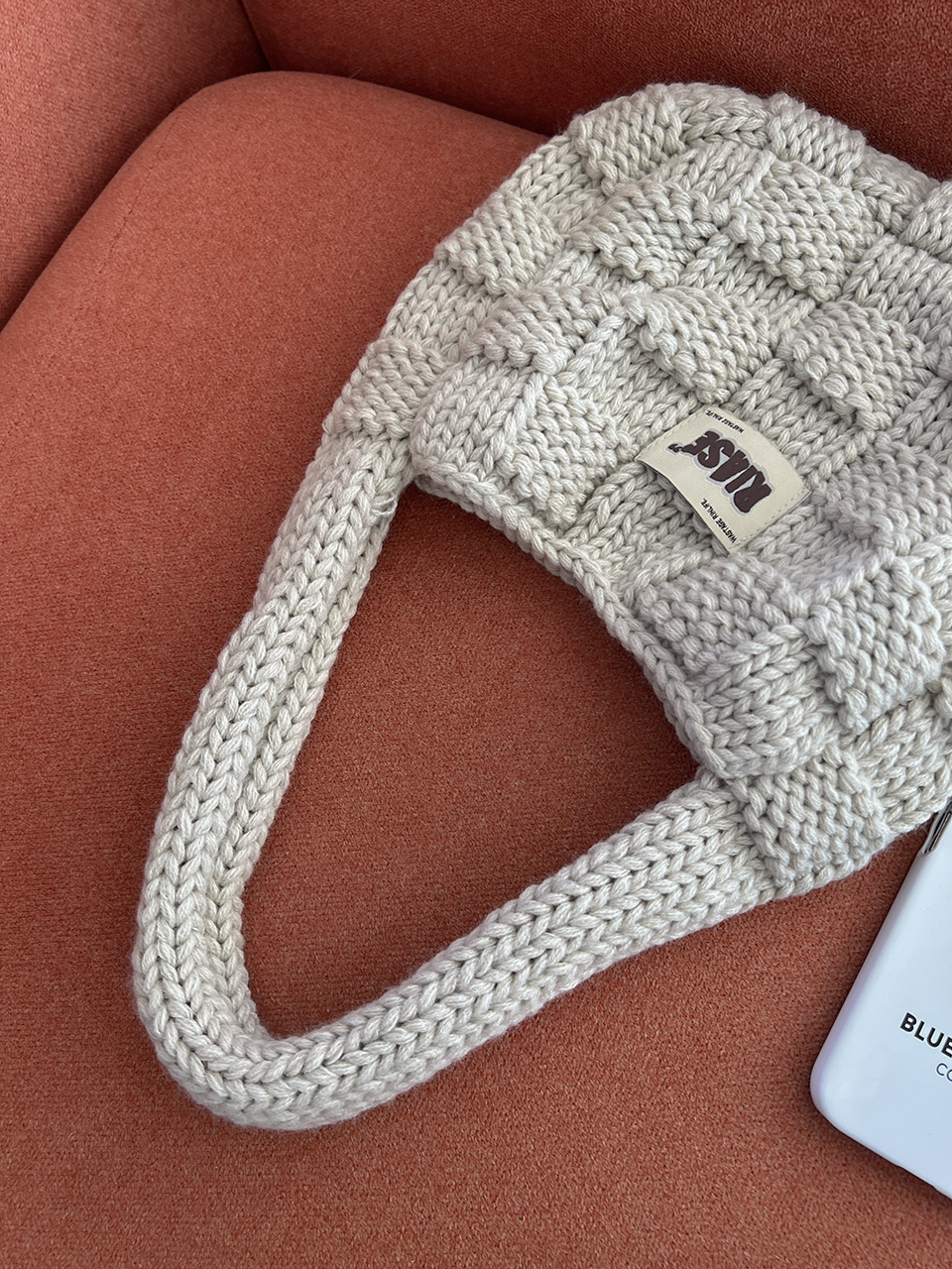 Knitted round crochet tote bag