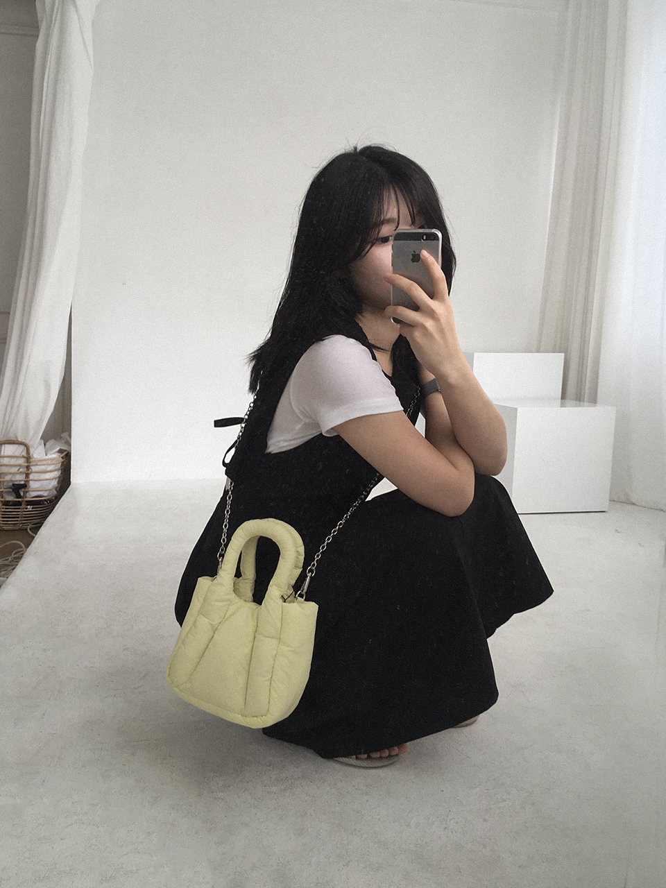 Nylon quilted chain mini tote bag
