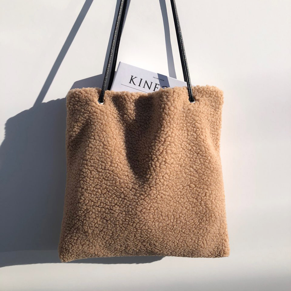 Fleece Leather Drawstring Boa Eco Bag