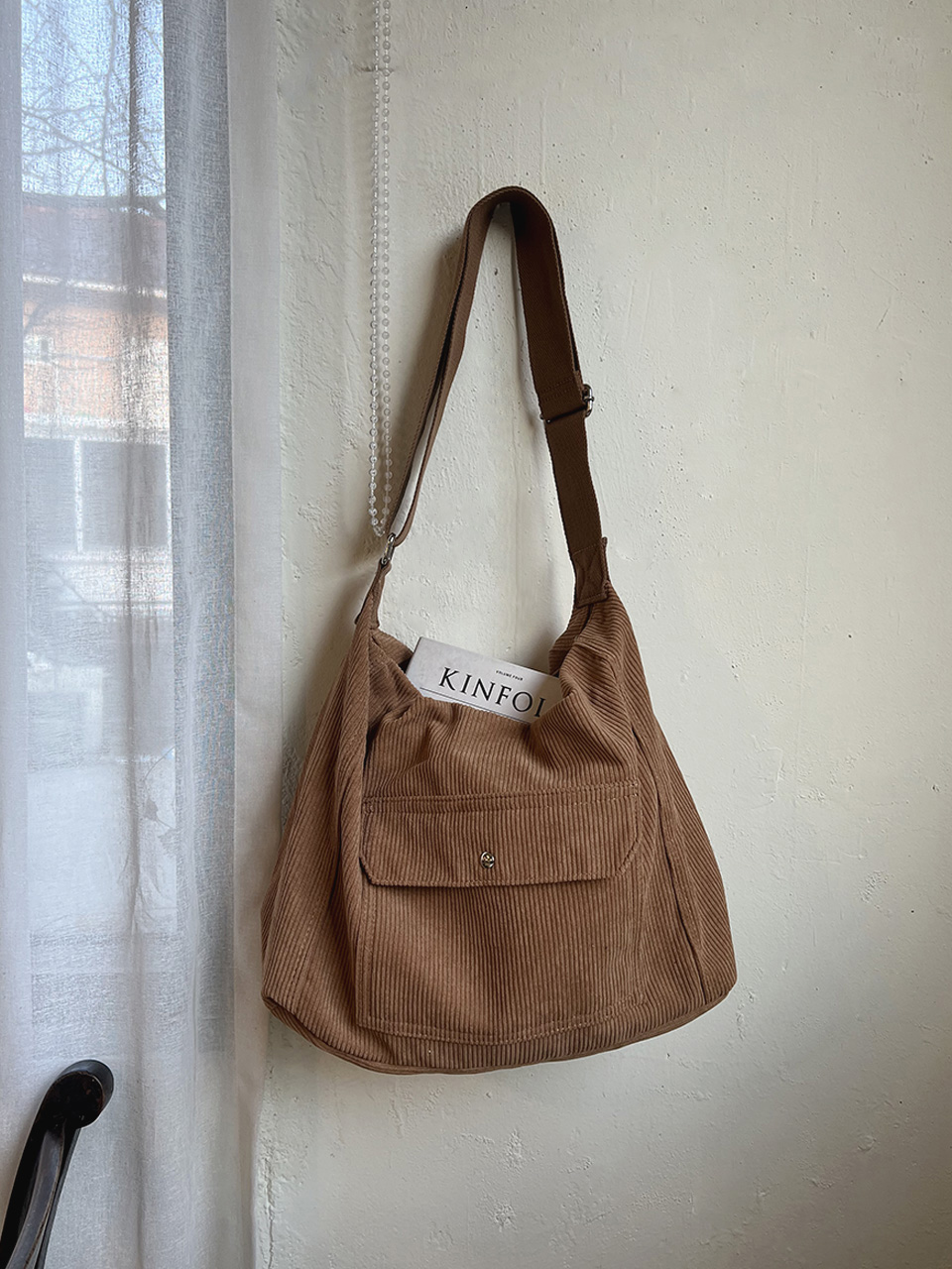 Corduroy Pocket Big Cross Eco Bag (6 colors)