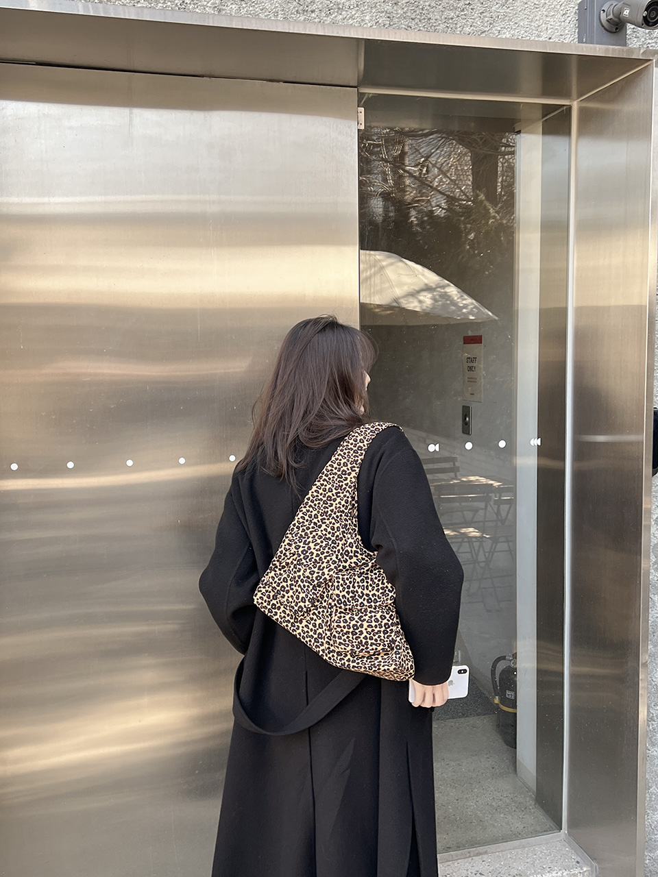 Leopard print 2-pocket cotton shoulder bag