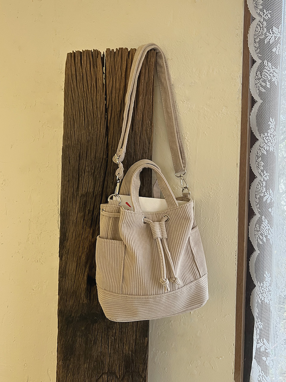 Corduroy Mini Bucket Bag, Bucket Cloth Eco Bag (6 colors)