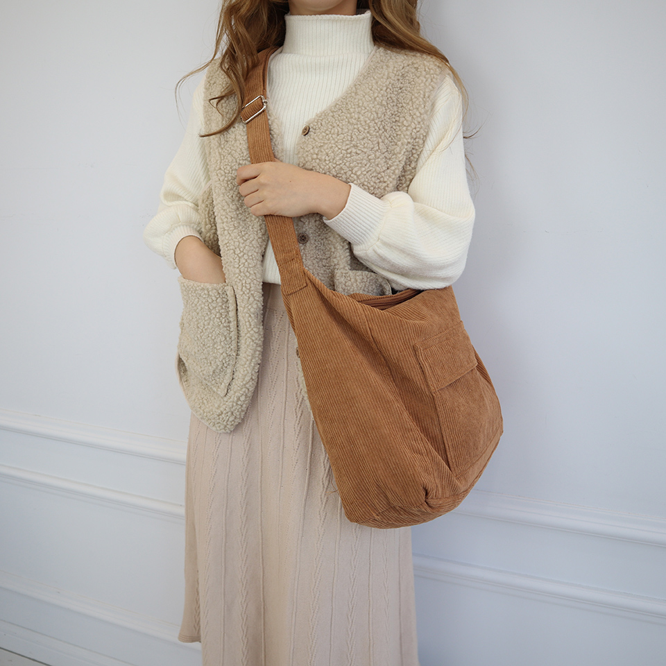 Corduroy Pocket Big Cross Eco Bag (6 colors)