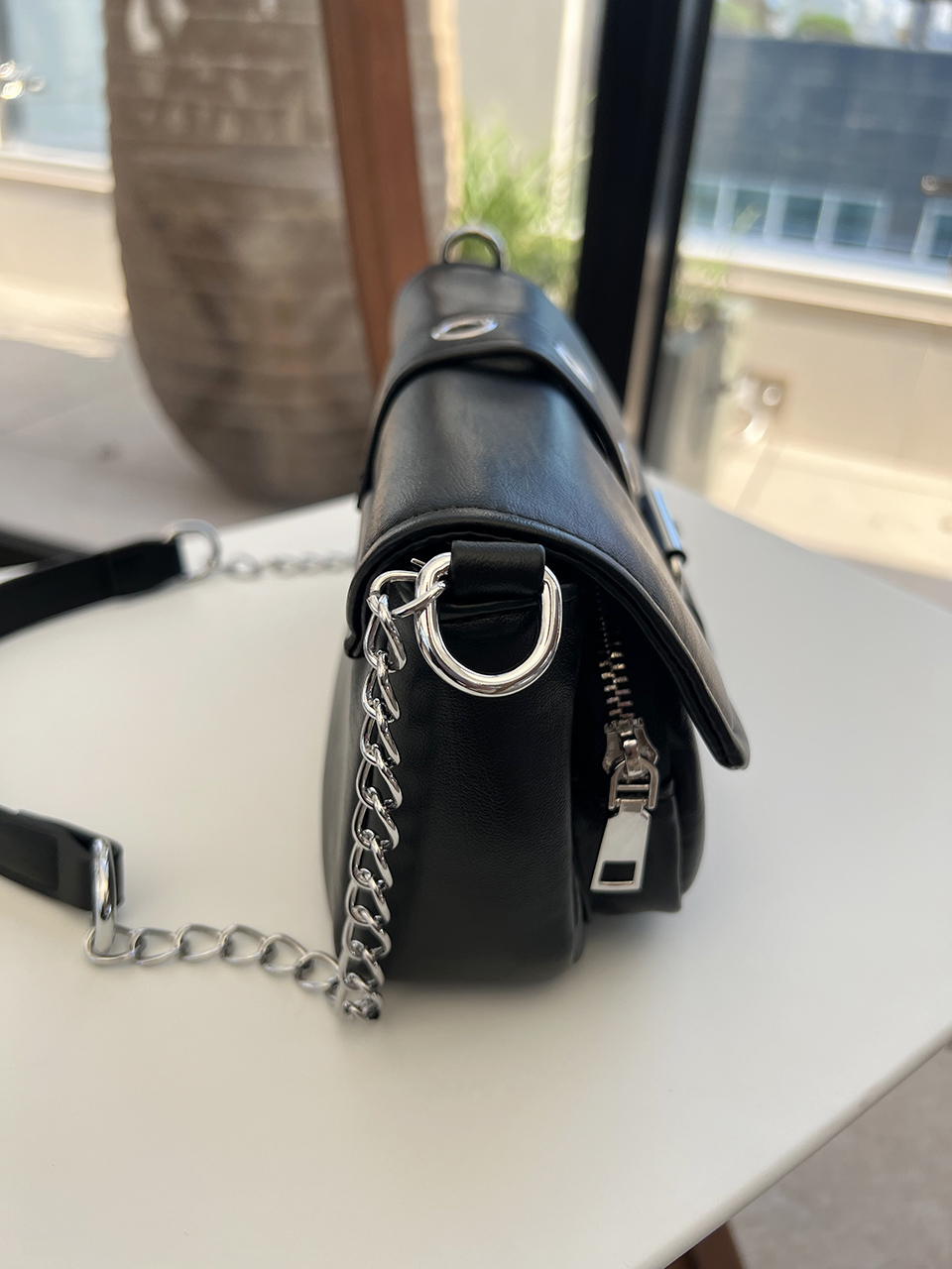 Eyelet Leather Belt Chain Mini Shoulder Bag