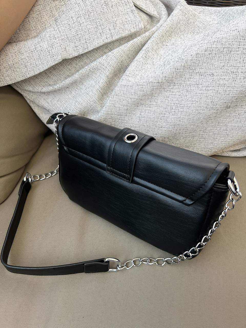 Eyelet Leather Belt Chain Mini Shoulder Bag
