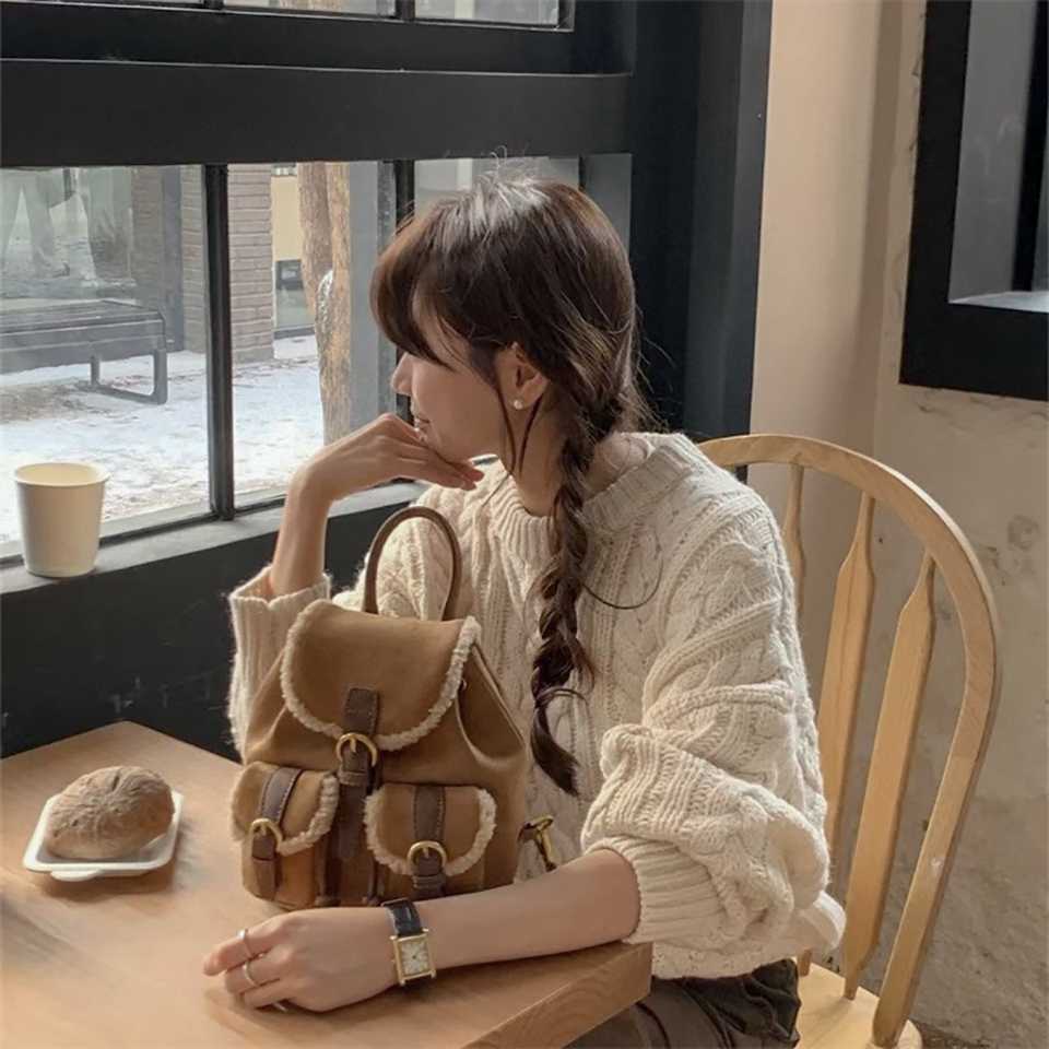 Suede pocket sheepskin bucket bag/mini backpack