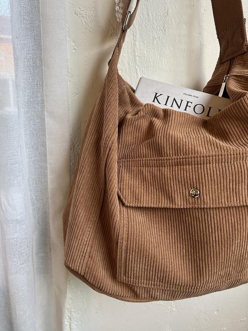 Corduroy Pocket Big Cross Eco Bag (6 colors)