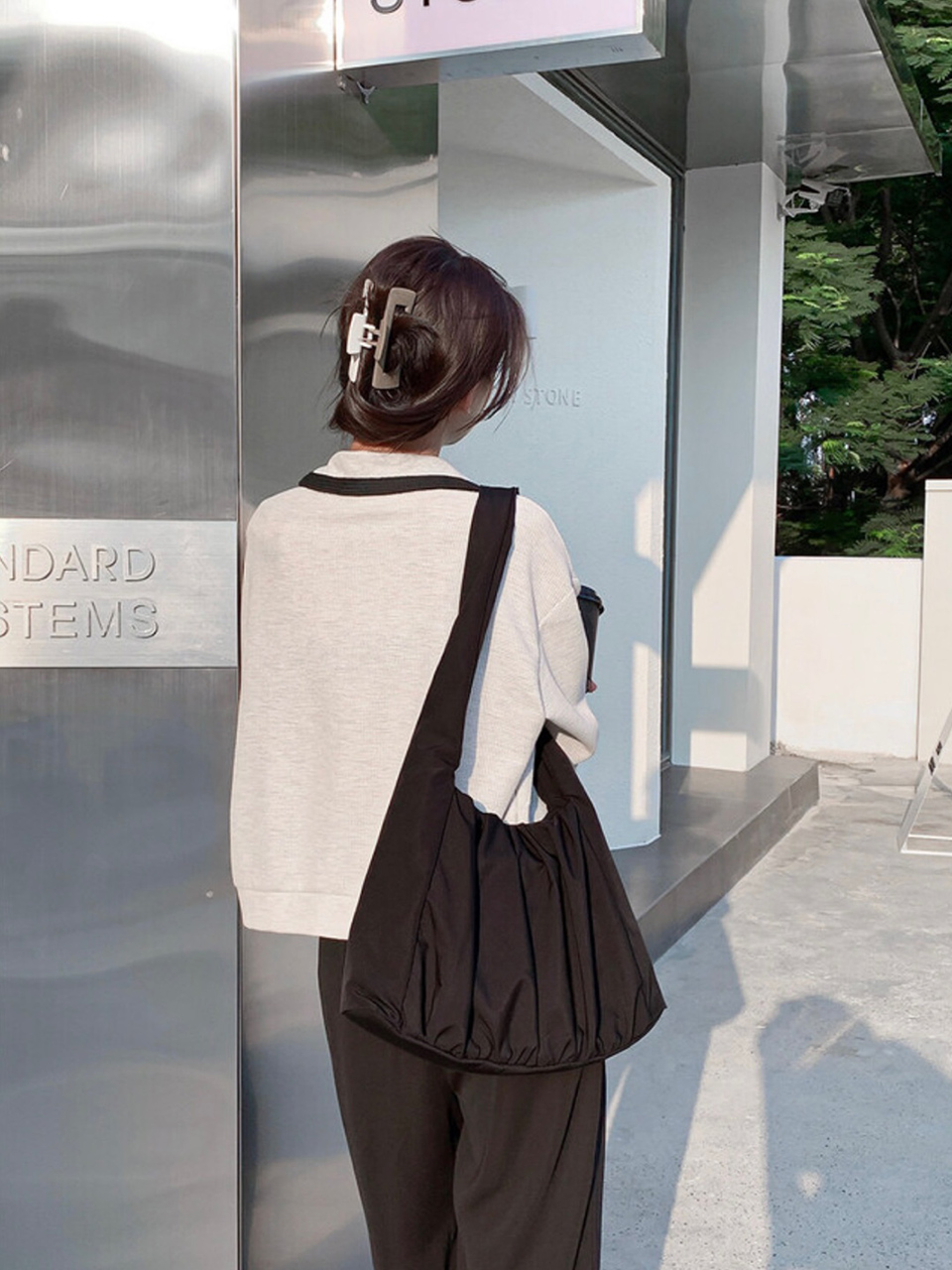 Shirring Daily Nylon Shoulder Bag