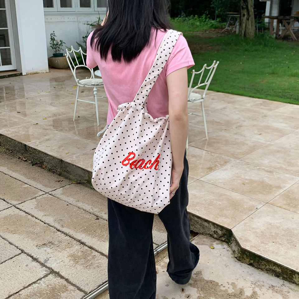 [3 colors] Dot Lettering String Bucket Bag
