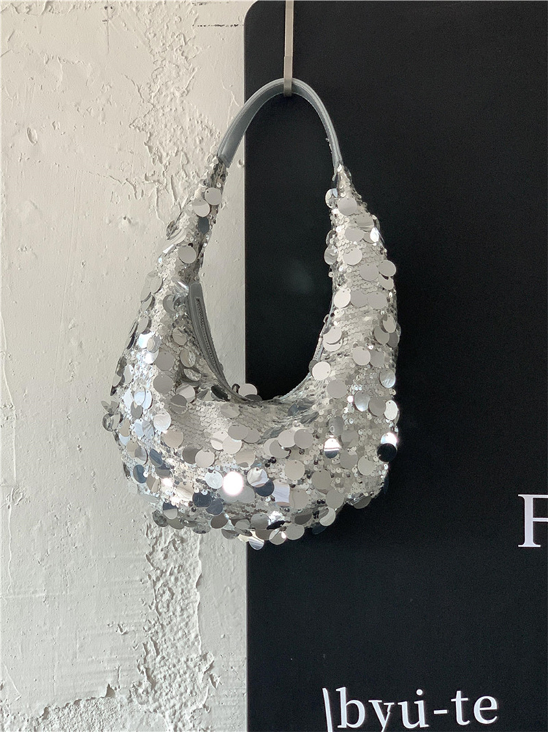 Sequined round zipper shoulder bag (2 colors)
