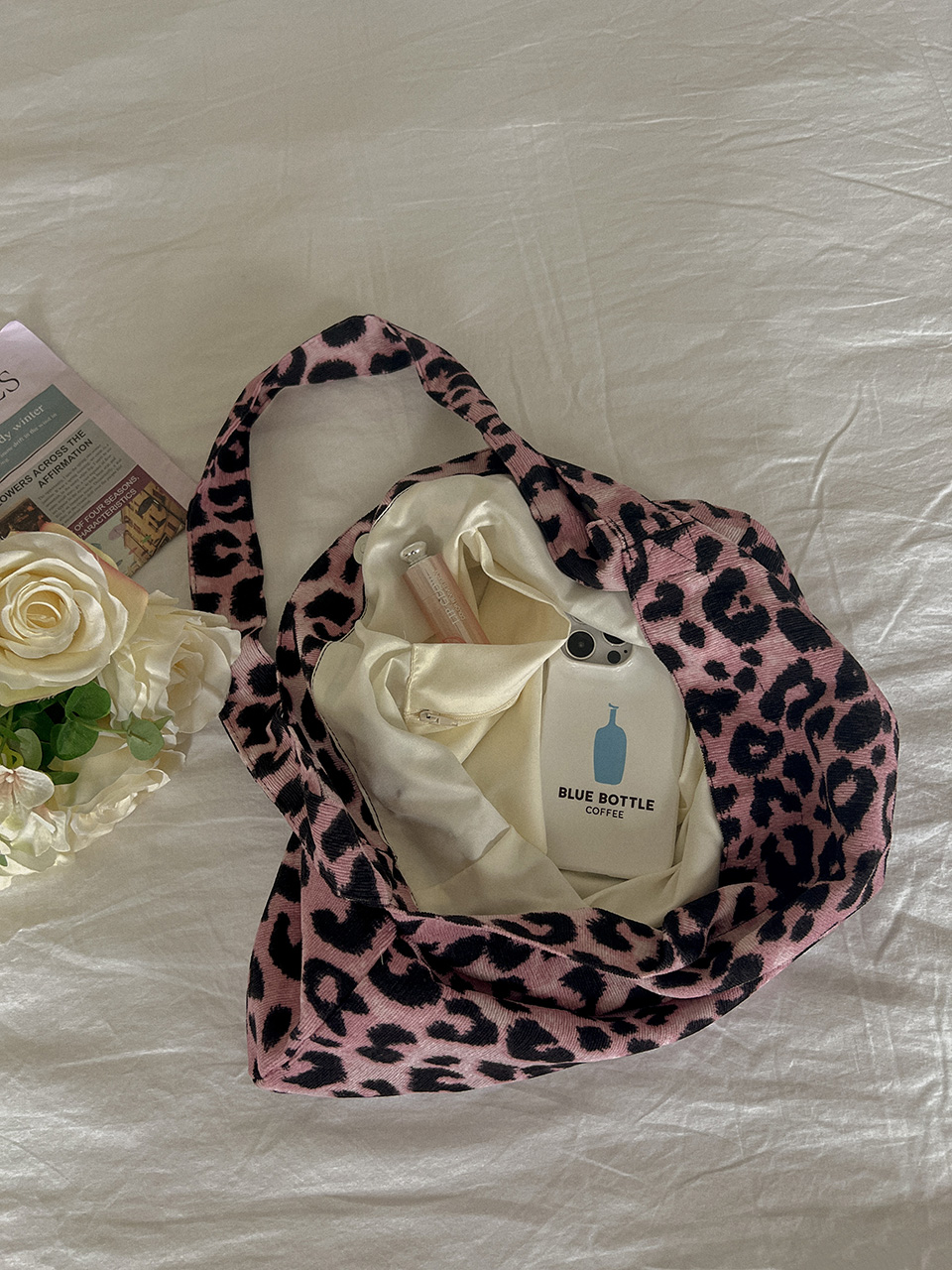 Pink corduroy leopard eco bag