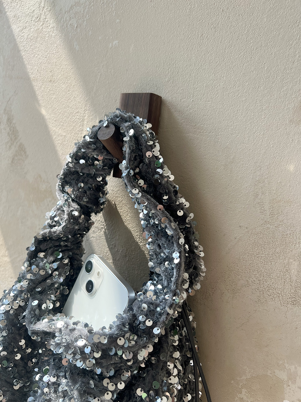 Bling Shirred Silver Mini Tote Bag