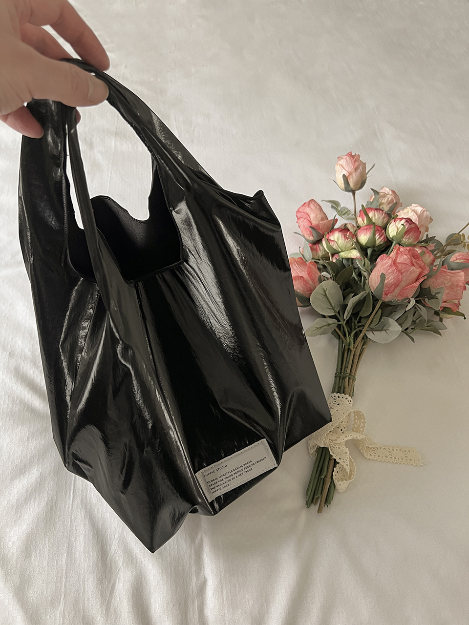 Glossy nylon mini tote bag