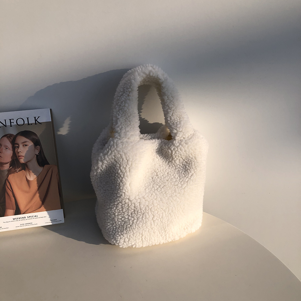 Fleece Boa Handle Tote Bag (3 colors)
