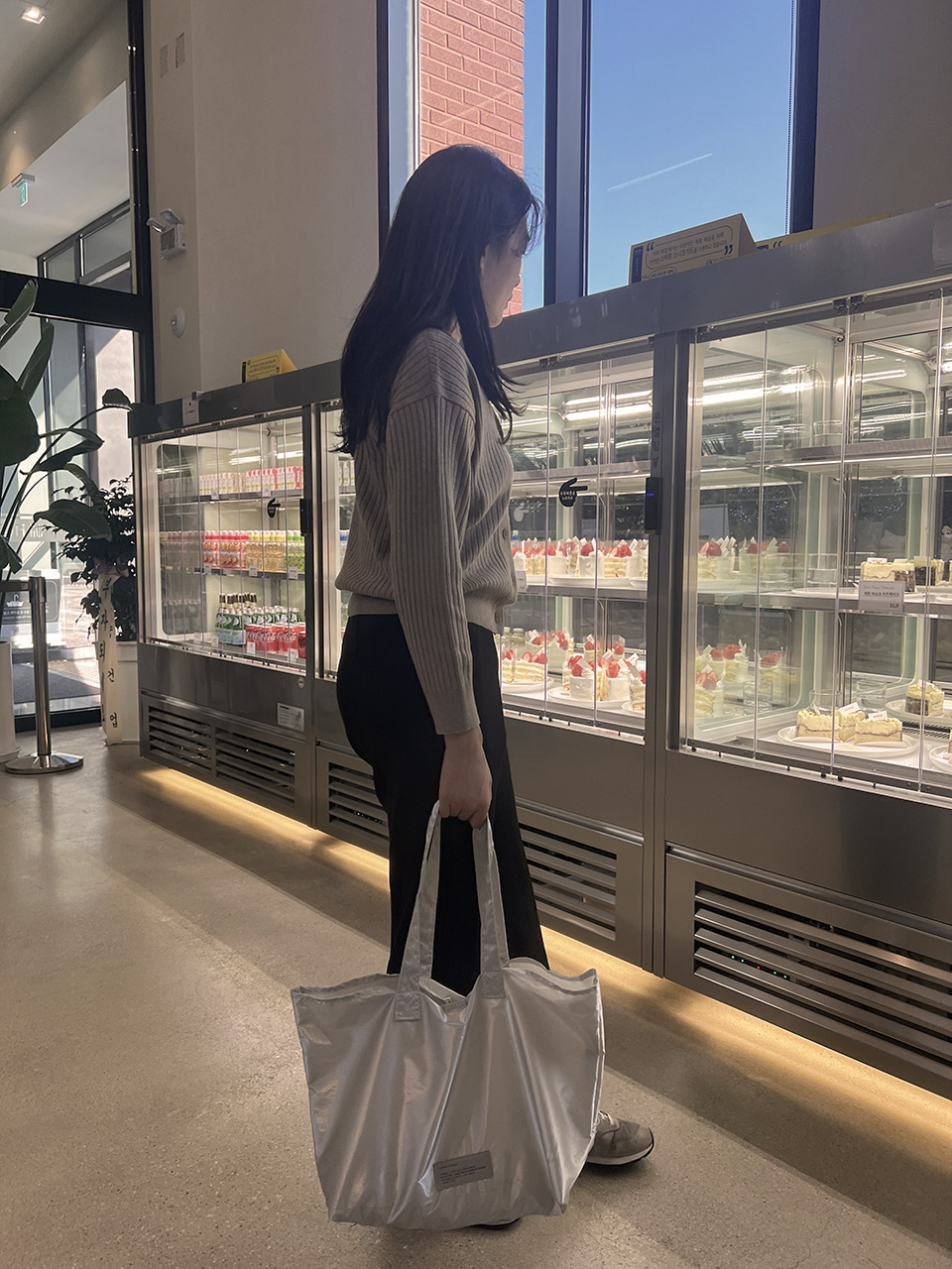 Glossy nylon shoulder bag
