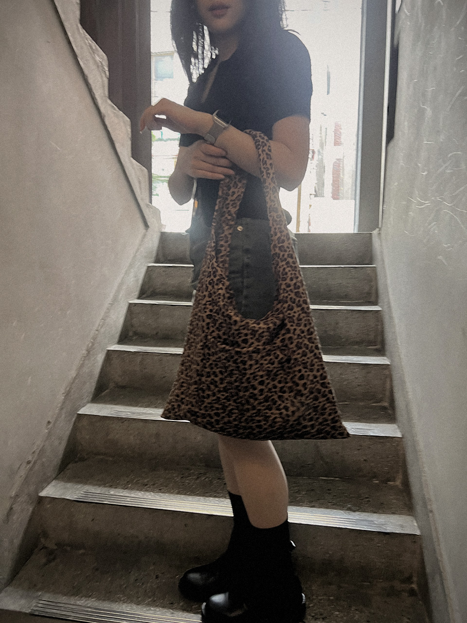 Leopard print suede eco bag/tote bag