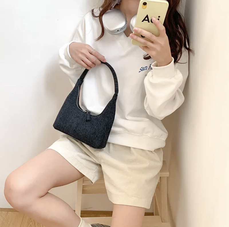 Blooming Round Denim Shoulder Bag
