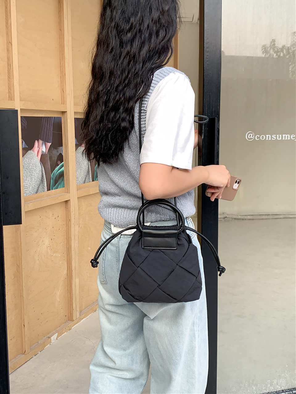 Quilted Nylon Mini Bucket Bag (4 colors)